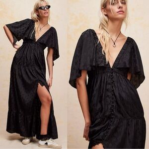 Free People Ethereal Witchy Fairy Cha Cha Maxi Dress in Black XS Bohemian Goth